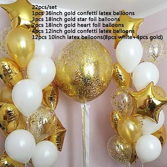 36 pulgadas dorado transparente de plata globos confeti de 18 pulgadas corazón 