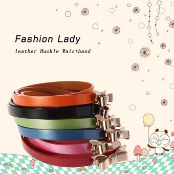 Fashion Lady Bowknot Color Color Color PU Hebilla de cuero Cintura delgada Cinturón 