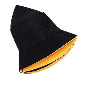 #Single-sided black sombrero con forma de cubo para mujer de los hombres de moda de verano de las niñas de doble cara de Bob sol sombrero mujer sombrero Panamá Hip Hop K Pop Bob pesca sombrero Gorro 