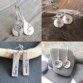 Pendientes Plateados De Diente De León Pendientes De La Del 