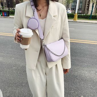 bandolera de hombro de estilo lujoso con cadena de viaje #Purple Bolso cruzado de piel sintética para mujer 
