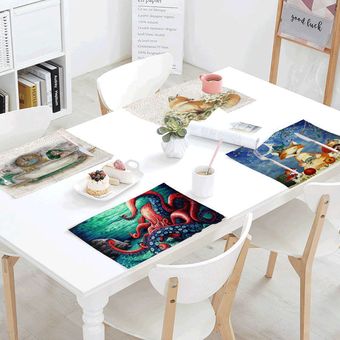 Mantel con dibujos de zorro para mesa decoración de diseño de restaurante de boda Oso de playa estrellado cubierta de mesa de flores salvamanteles de lino para servilleta de cocina 