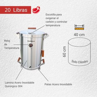 Asador Ahumador El Barril Acero Inoxidable 304 20 Libras