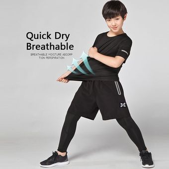 Conjuntos de para correr para niños conjuntos de capa base para correr camiseta conjunto de Fitness kits de fútbol pantalones cortos ajustados ropa 