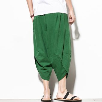 #K14 Light Khaki Pantalones de harén de algodón de verano Casual hombres pantalones de Hip Hop Cruz Bloomers-pantorrilla pantalones larga Streetwear 