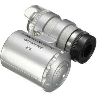 Mini 60X Microscopio Bolsillo Luz LED Joyas Lupa Lente Lupa Vidrio 