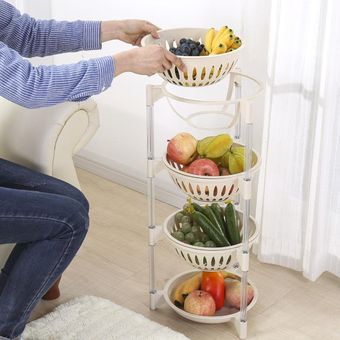 Vegetales de varias capas de plástico estante de la cocina la cesta del almacenaje de frutas cesta del almacenaje de la cocina Floor Stand de almacenamiento en rack de 4 capas-Beige 