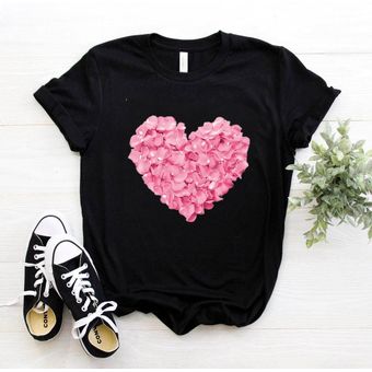 Camiseta con estampado de flores y corazón rosa para mujer camiseta.. Ropa  mujer 