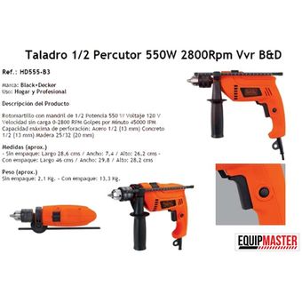 Taladro BLACK&DECKER Percutor HD555-B3 - Equipmaster.co