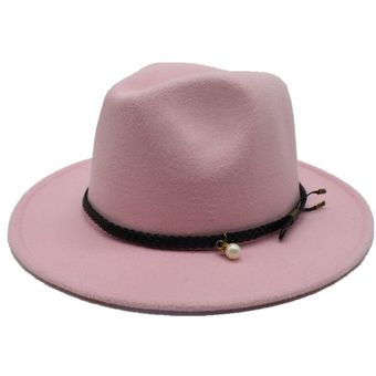 Seioum perla fieltro sombrero Fedora sombreros con cinturón mujeres Vintage Trilby gorras lana Fedora caliente Jazz sombrero Chapeau Femme feutre panaman sombrero WAN（#Navy） 