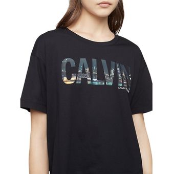 Camiseta Calvin Klein Mujer NYC Skyline Print Monogram Logo Negro Original