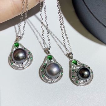 Pendientes creativos de perlas de agua dulce redondos geométricos para mujer de ratán Pendientes creativos Longra Collar elegante 