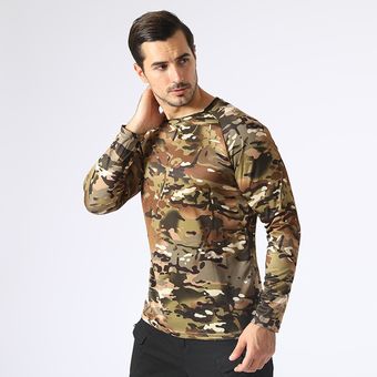 15 colores Multicam Camo camisetas de ejército primavera táctico camuflaje de manga larga Camisetas militar los hombres de secado rápido O cuello de combate T camisa 