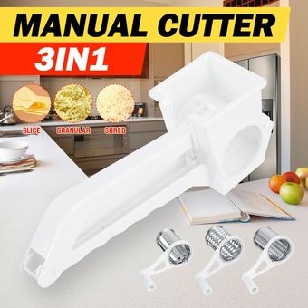 3 en 1 Queso Manual del rallador de acero inoxidable Hojas de verduras fruta máquina de cortar del cortador-White 