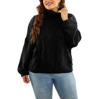 Sweater Knit Jersey Blusa suelta Blusa de altura Cuello alto Suéter 