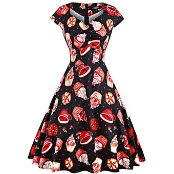 Vestido de patinadora de verano para Halloween de vestido elegante Vintage rojo con estampado de flores de calaveras de azúcar 50s rockabilly,vestidos de fiesta de noche de talla grande #Black Skull Print 