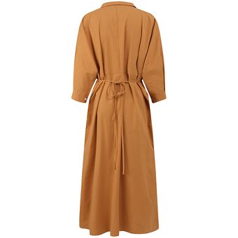 Botón de manga larga para mujer de collar ZANZEA abajo floja ocasional de la túnica Kaftan Camisa de vestir Naranja 