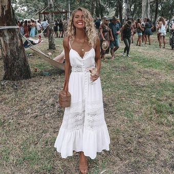 moda Boho largo Maxi vestido mujeres verano señoras sin mangas blanco playa vestido de noche Casual 