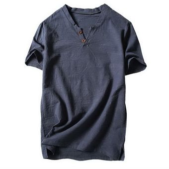 camisa informal de algodón y lino para hombre,cami #Style 2 Color 5 