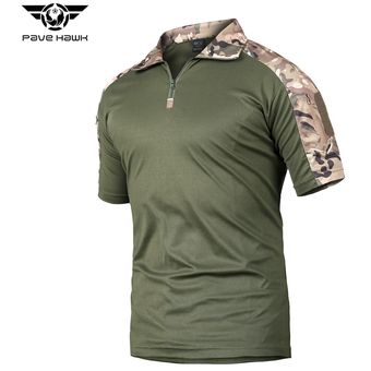 de verano de camuflaje táctico Camisetas de secado rápido para hombre camisa militar de manga corta de tela ancha con cremallera 
