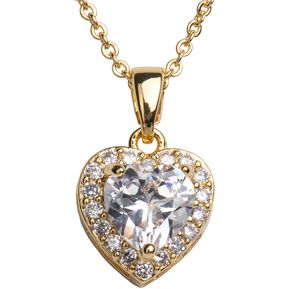 LuckyLy - Collar Adora Mujer Corazón Cristal y Zirconia Baño de Oro 14k