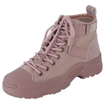Zapatos de lona de caña alta estilo coreano salvajes botas gruesas ocasionales Martin rosa 