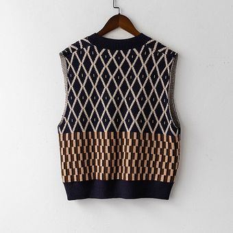 Chaleco Retro suéter para mujer chaleco tejido con（#Picture） novedad de otoño invierno 