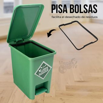 Caneca de reciclaje plástica negra papelera con pedal 8 Lts