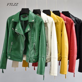 FTLZZ-Chaqueta de cuero sintético con cremallera para mujer abrigo 