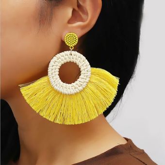 Pendientes Trenzados De Borla Larga De Metal Boho Pendientes 