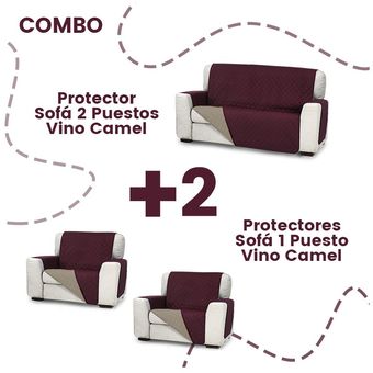 Protector Sofá 2 Puestos Vino Tinto/Camel LENCICOL