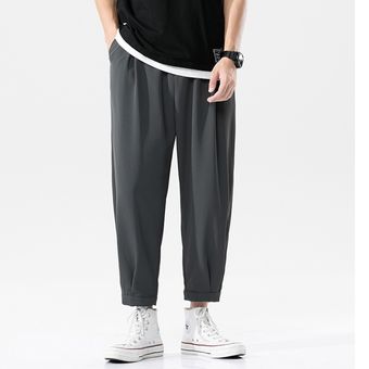 #DarkGray Pantalones informales de gran tamaño para hombre,ropa de calle Harajuku a la moda,Color sólido,clásicos,hasta el tobillo 