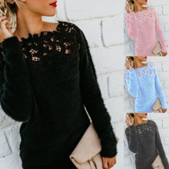 Suéteres para Mujeres Manga Larga Cuello Cuello Floral Encaje Patchwork Punto Tops Suéteres para Mujeres Manga Larga Cuello Cuello Floral Encaje Patchwork Punto Tops