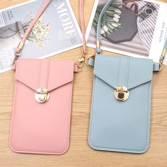 para Iphone #dark pink bolso de hombro con correa de cuero para Smartphone Cartera con pantalla táctil para teléfono móvil 