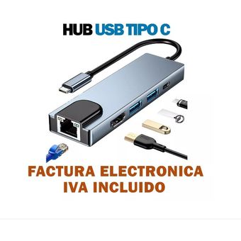 Adaptador de Red Hub 5 en 1 Tipo C HDMI / RJ45 /USB 3.0 x 2/ Tipo C de  Carga