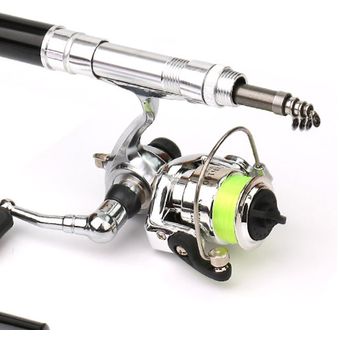 Tipo mini pluma caña de pescar telescópica caña de pescar con Metal Carrete de pesca azul 