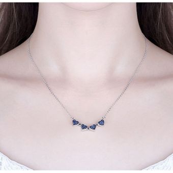 Trébol de cuatro hojas collar de las niñas y la mujer doble cara collar de la clavícula Platinum Azul Rojo 43cm 