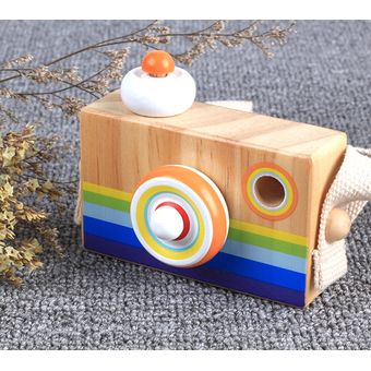 Cámara de juguete con caleidoscopio de dibujos animados para niños juguete de madera fotografía decoración de habitación de cumpleaños y Navidad regalo para jugar cámara de madera 