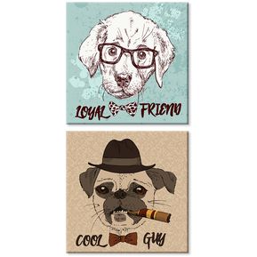 Set de Cuadros Decorativos Canvas Dogs Hipster 30x30