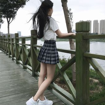 Falda plisada Harajuku para mujer minifalda a cuadros de estilo Pre 