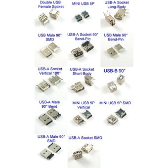 82 piezas 14 estilo USB macho hembra Mini USB SMD conector d 
