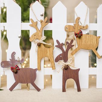 Ciervo Santa Claus copo de nieve madera Natural Navidad ornamentos c 
