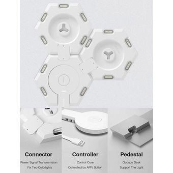 - Un solo paquete sin cable de base  USB, sola luz no se enciende blanco como la leche 1pc Smart Control creativo Asamblea Geometría Inicio Panel de luz 