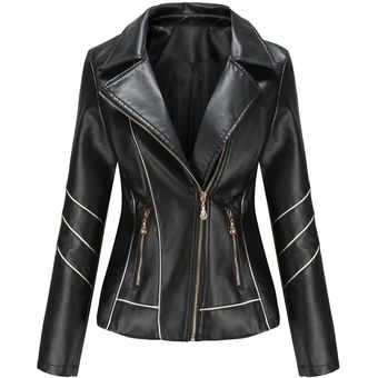 abrigo de estilo Boyfriend d Chaqueta de cuero sintético para mujer 