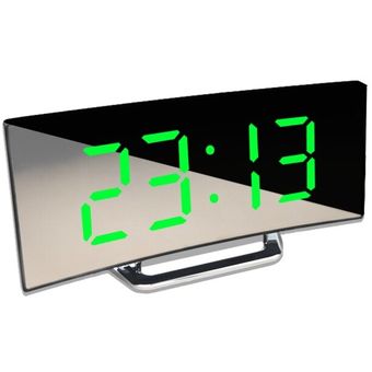 Digital Alarm Clock Desk Table Clock Curved LED Screen Alarm Clocks For Kid Bedroom Temperature Snooze Function Home Decor Watch #green 