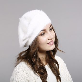 Sombrero de lana con pelo de conejo de imitación para mujer  sombrer.. 