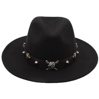 campana para iglesia ala ancha cinturón con pirata Sombrero de fieltro para hombre de lana de color negro gorra de Jazz padrino talla 56-58cm WAN（#Black） 