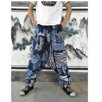 #24 Pantalones bombachos holgados de Cruz de Hip hop para Hombre,Pantalones casuales holgados,Pantalones Aladdín de pierna ancha de algodón y lino,Pantalones para Hombre 