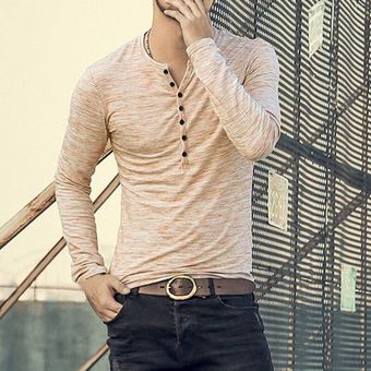 camisetas Henley lisa de manga larga para hombre,moda informal,Camiseta ajustada con botones para hombre,ropa de calle 3XL #A3 