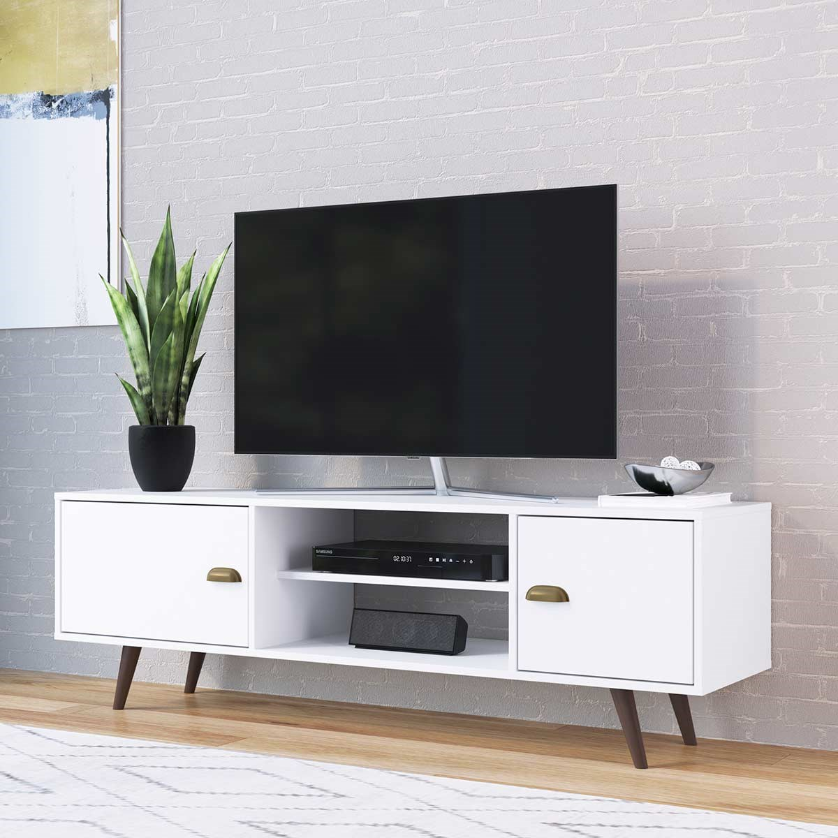 Mueble Modular de TV con Patas 2 Repisas y 2 Puertas 59x150x38 cm 15809-2418 r-09 Blanco KingsHouse